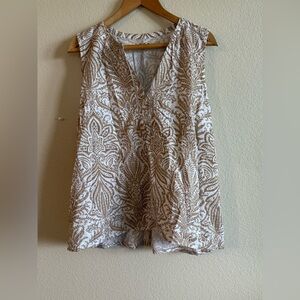 LOFT Brown and Tan Sleeveless Graphic Blouse